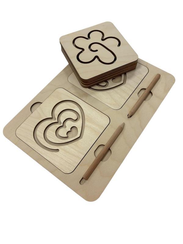 Ahşap Sağ ve Sol El Koordinasyon Oyunu, İki El Çizgi Çalışması, Farklı Desenler, 5 Çizim Seti - Image 1