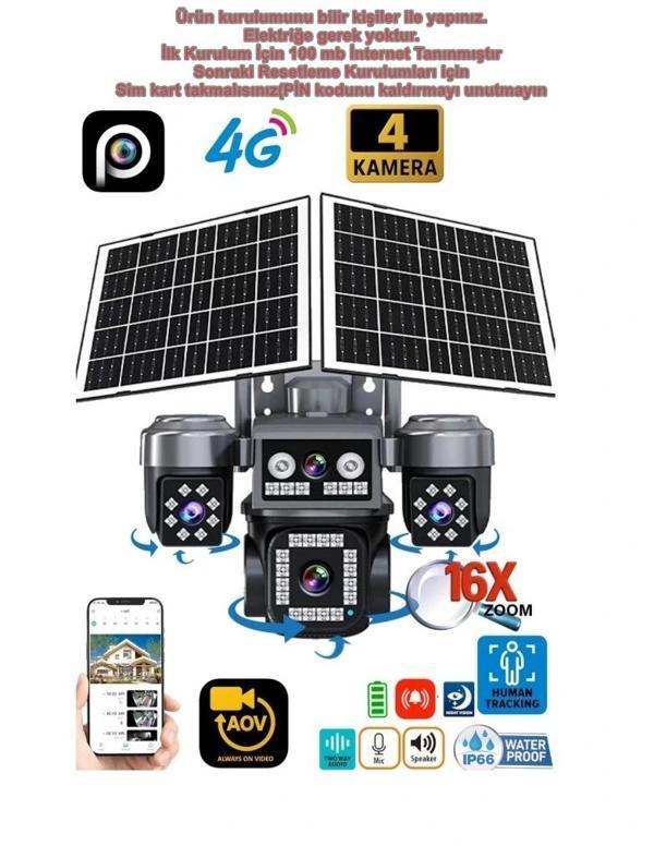 ZTECH 4 Lens AOV Solar 4 Kameralı Smart  +4G SİM Kartlı Güvenlik Kamerası Güneş Enerjili 360? HD 4MP - Image 1