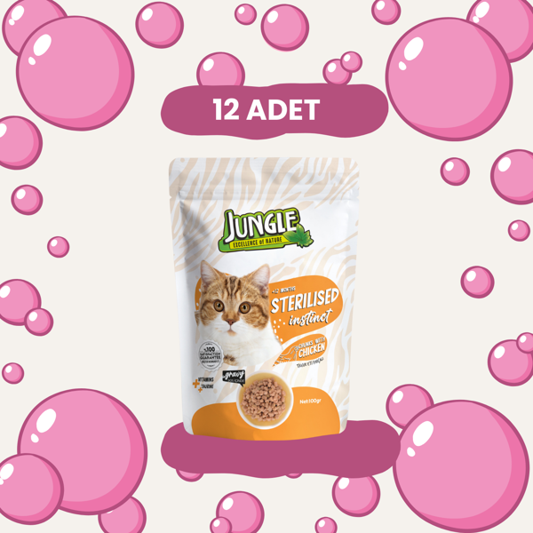 Jungle Pouch Kısır Kedi Tavuk Parçalı 100 g * 12'li Avantaj - Image 1