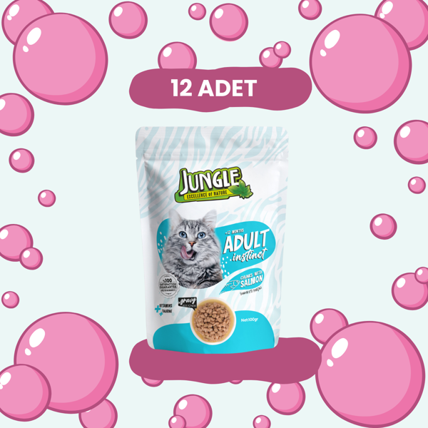 Jungle Pouch Yetişkin Kedi Somon Parçalı 100 g * 12'li Avantaj - Image 1