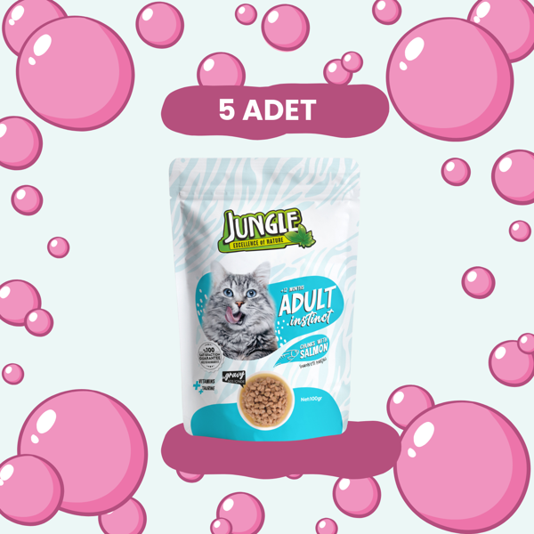 Jungle Pouch Yetişkin Kedi Somon Parçalı 100 g * 5'li Avantaj - Image 1
