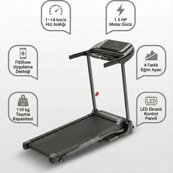 Katlanabilir Uygulamalı Dijital Koşu & Yürüyüş Bandı – 1.5 HP Motor, 4 Kademeli Eğim - Image 1