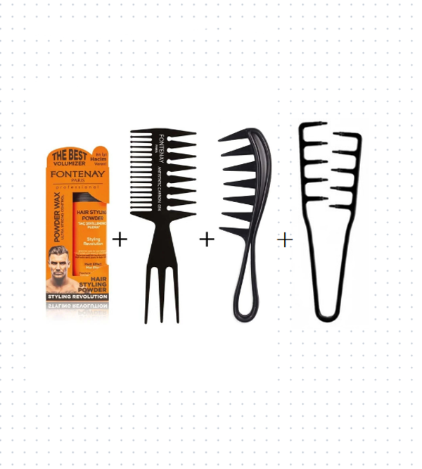 Fontenay Saç Şekillendirici Toz Wax Ultra Strong Turuncu 20gr+Şekil Tarak X2+Mucizevi Tarak 4'Lü Set - Image 1