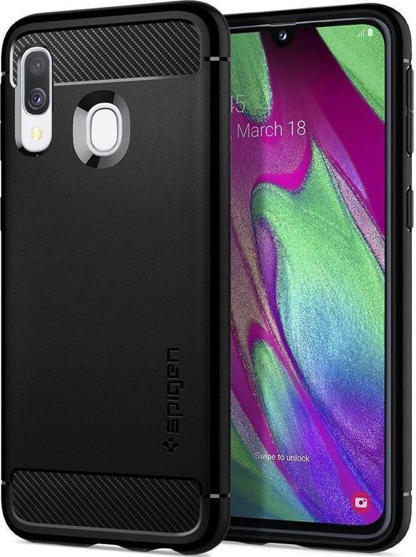 Spigen Galaxy A40 ile Uyumlu Kılıf Rugged Armor Black - Image 1