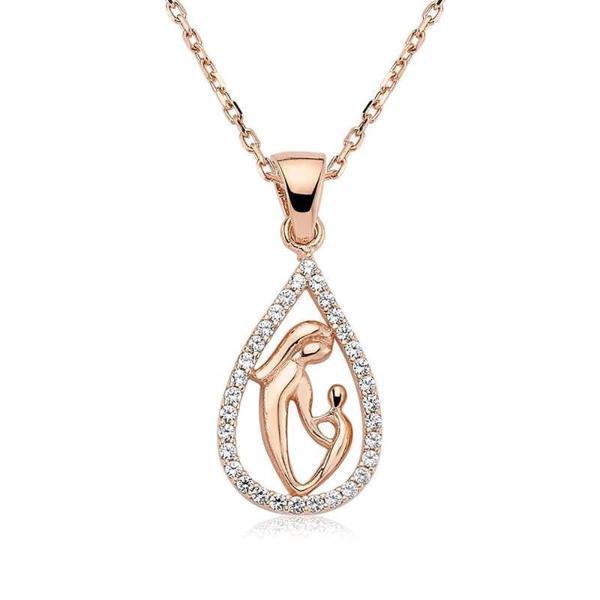 925 Ayar Gümüş Damla Anne Çocuk Kolyesi - Image 1