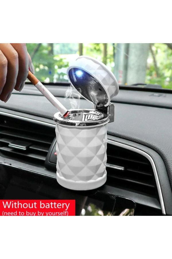 Astraled Kristal Pırlanta Taş Görünümlü Mavi Led Işıklı Lüx Oto Küllük Kapaklı Araç İçi Küllük Beyaz - Image 1