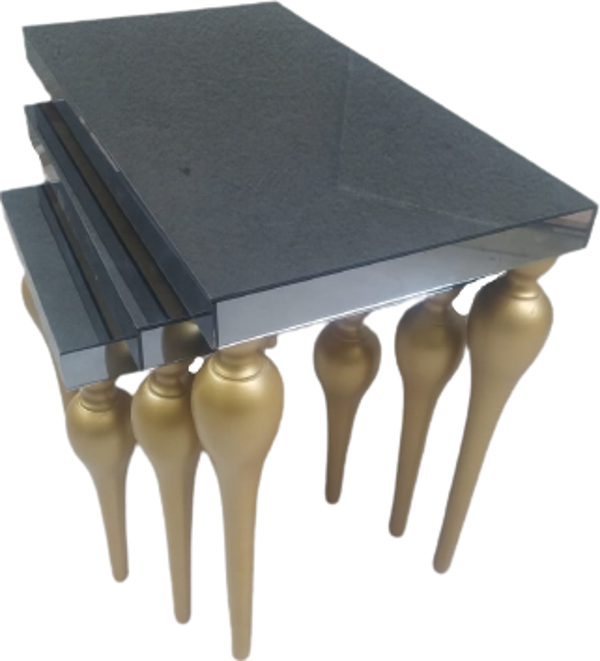 Zigon ILGZ 13874 Tombul ayak Model Kayın MDF tabla Parlak gold Füme cam Kaplam - Image 1