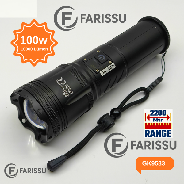 100W Lazer LED El Feneri - 2200 Metre Menzil, 7200mAh Powerbank Özellikli, Dijital Göstergeli ve 5 Mod - Image 1