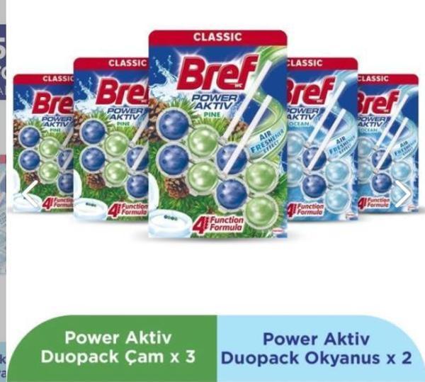 Bref WC Power Aktiv Duopack Katı Tuvalet Bloğu 3 Çam + 2 Okyanus 5 x 2'li Paket - Image 1