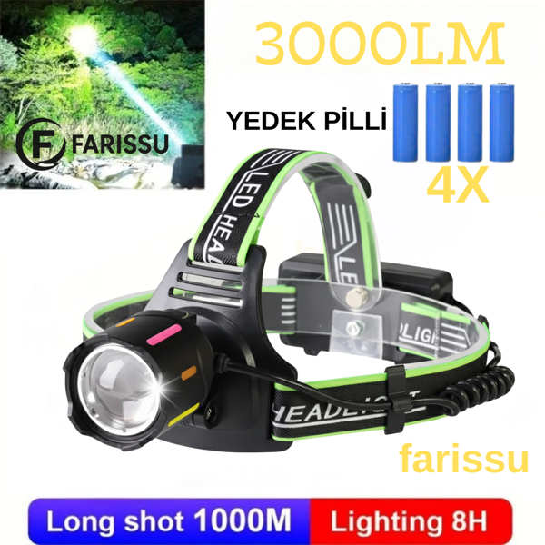 30W Ultra Güçlü LED Kafa Lambası (4 Adet Pilli - Yedek Bataryalı Set) - 3000 Lümen 1000m Menzil - Image 1