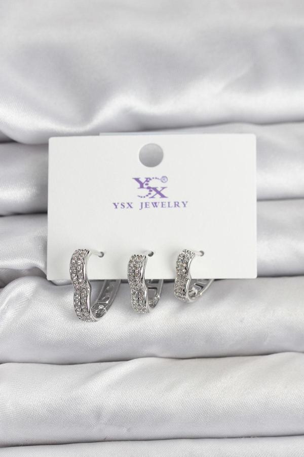 Gümüş Renk Pirinç Zirkon Taşlı Kalpli Kadın Küpe - EBJ251115W38350 - Image 1