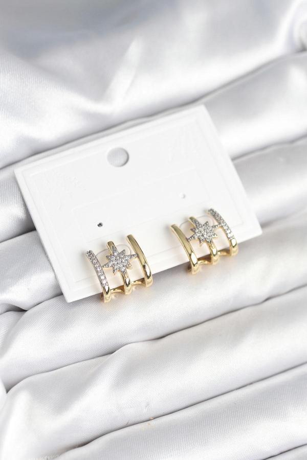 Kaburga Model Kutup Yıldızı Detaylı Gold Renk Kadın Küpe - EBJ251010W38122 - Image 1