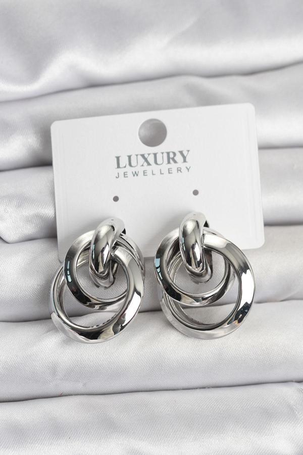 Gümüş Renk Halka Model Pirinç Kadın Küpe - EBJ251115W38354 - Image 1