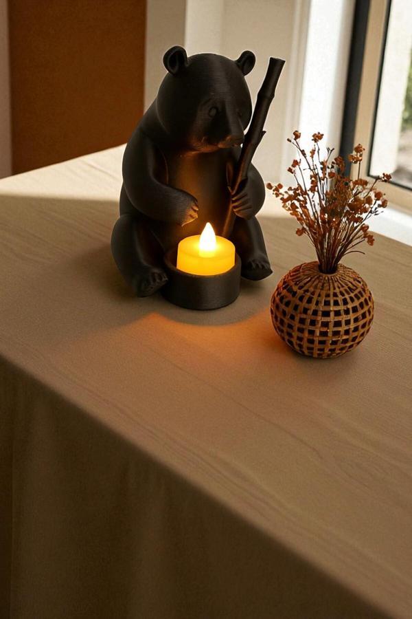 Pamuk'S Design Dekoratif Tealight Mum Hediyeli Ayı Panda Tasarım Vegan - Image 1