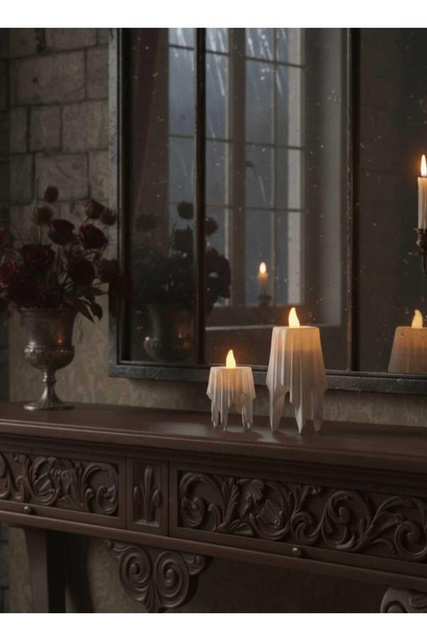 Pamuk'S Design 3D Dekoratif Bohem Uçan Beyaz Mumlar Tealight Mum Hediyeli (Yükseklik:8Cm* En:4,5 Cm) - Image 1