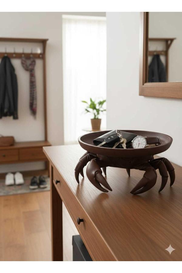 Pamuk'S Design 3D Dekoratif Yengeç Figürü Kahverengi Pratik Ev Gereçleri Sunum Tabak 16 X 16 Cm - Image 1