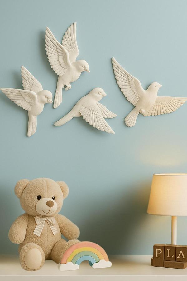 Pamuk'S Design 4’Lü 3D Kuş Duvar Dekoru Dekoratif Reçine Dekor Modern, Bohem Duvar Dekoru Ev, Ofis Süsleme - Image 1