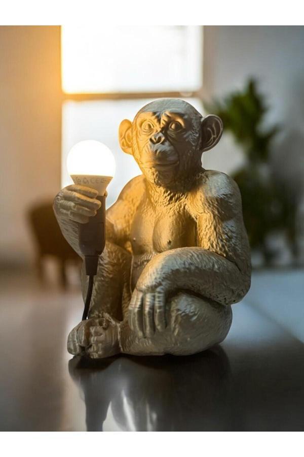 Pamuk'S Design Bronz Renkli Maymun Tasarımlı Dekoratif Lamba Ve Gece Lambası (Ampul Hediyedir) 35 X 30 Cm - Image 1