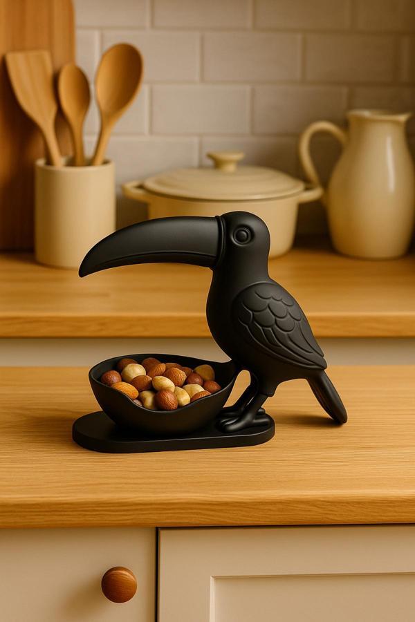 Pamuk'S Design 3D Siyah Kuş Figürlü Kuruyemiş, Kahve Yanı Sunum, Takı Organizeri, Anahtarlık Çok Amaçlı 15 X 12 Cm - Image 1