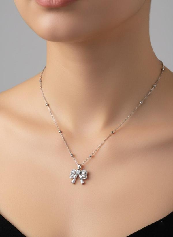 Gümüş Renk Baget Fiyonk Model Top Zincir Çelik Kolye - 3764 - Image 1