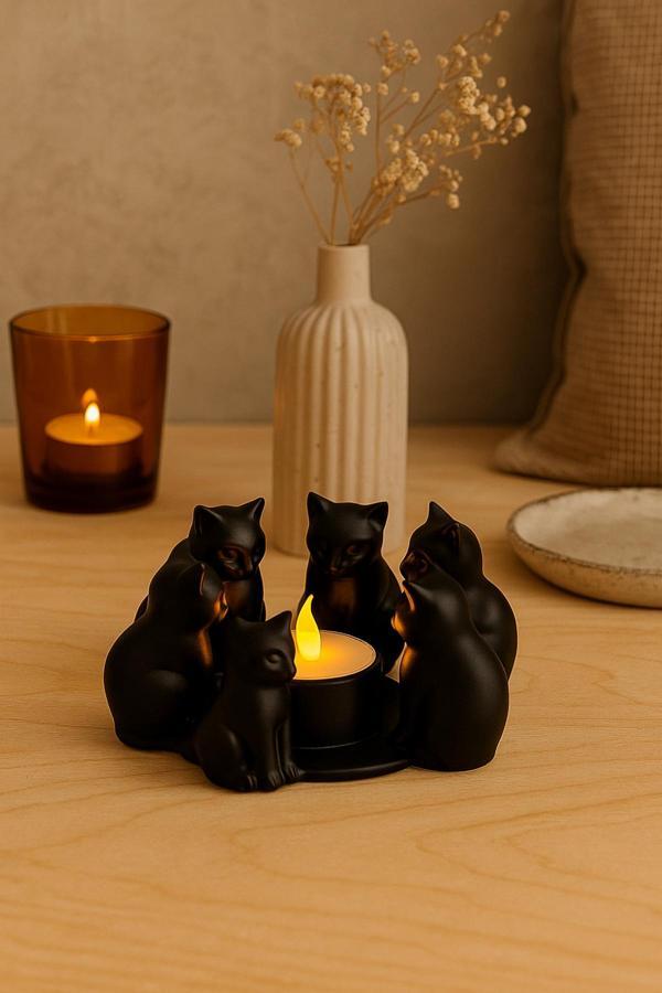 Pamuk'S Design Dekoratif Kediler Ritüel Dinginlik Yoga Mumluk Biblo 14 X 10 Cm - Image 1