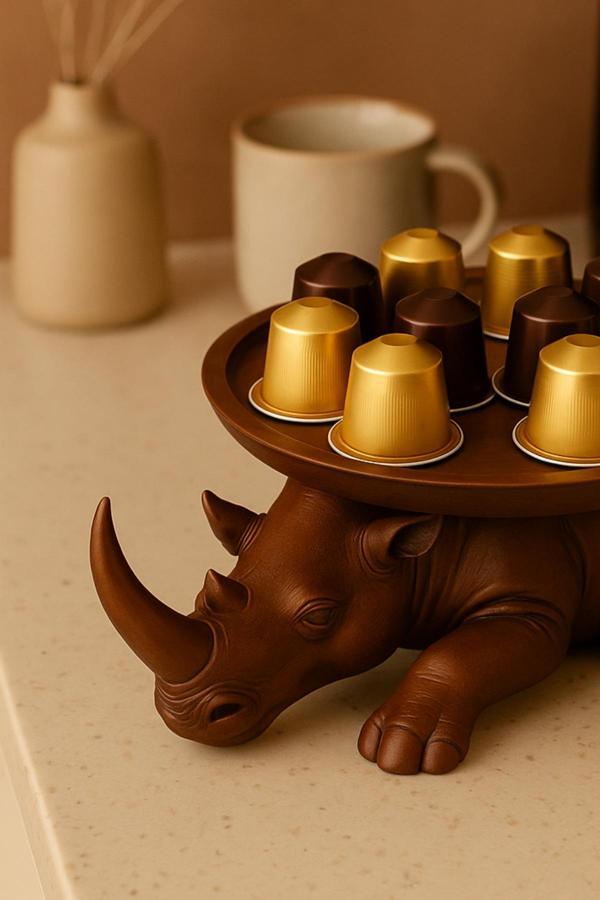 Pamuk'S Design Dekoratif Gergedan Sunumluk Çok Amaçlı Pratik Ev Gereçleri Kahve (Vegan Üretim) - Image 1