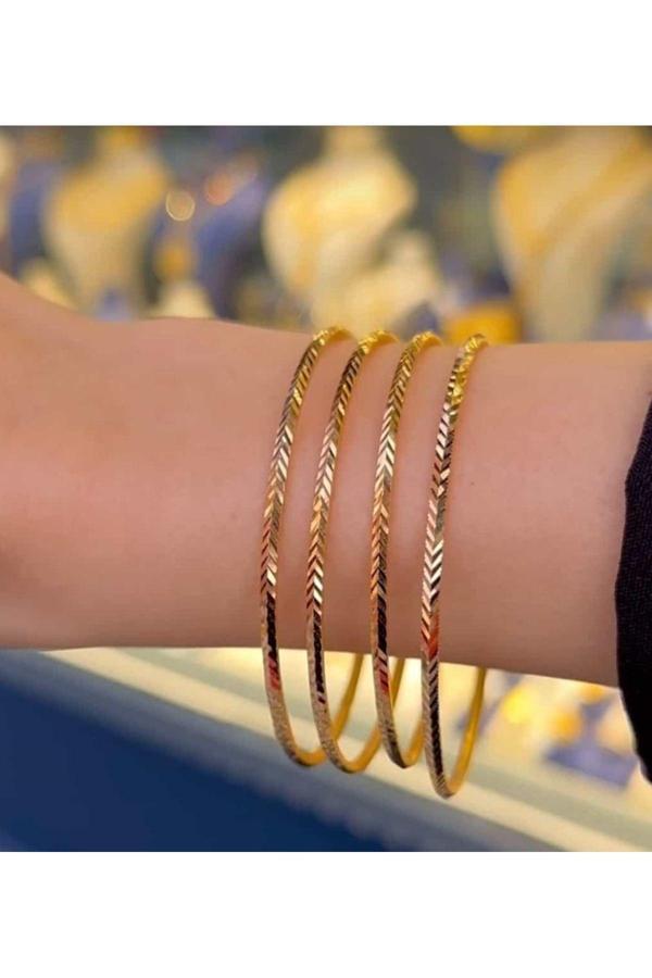 Altın Renk 22 Ayar Kaplama Başak Desenli Ajda Bilezik 22 Cm. 1 Adet - 3287 - Image 1