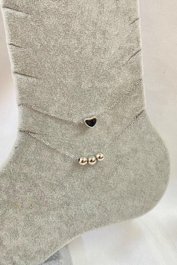 Gümüş Renk Top Kalp Model Sf Ve Sf Zincir Çelik Halhal - 3284 - Image 1