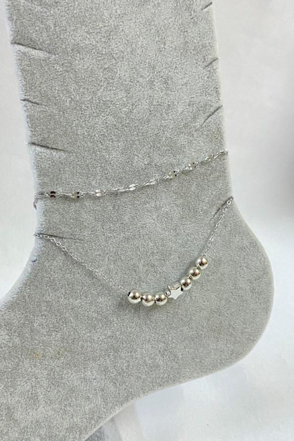 Gümüş Renk Küre Yıldız Model Singapur Ve Sf Zincir Çelik Halhal - 3258 - Image 1