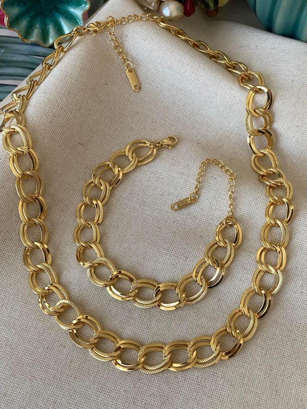 Altın Renk Samanyolu Kolye & Bileklik Set Vip Solmaz Kararmaz Çelik Set - 3136 - Image 1