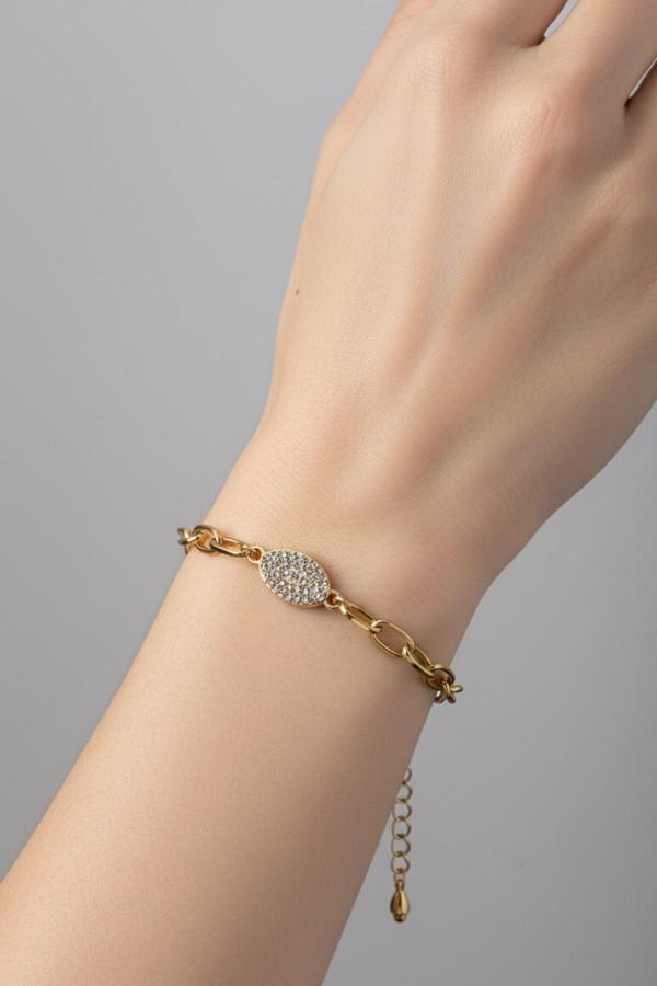 Altın Renk Mekik Beyaz Model Dd Zincir Çelik Bileklik - 3671 - Image 1