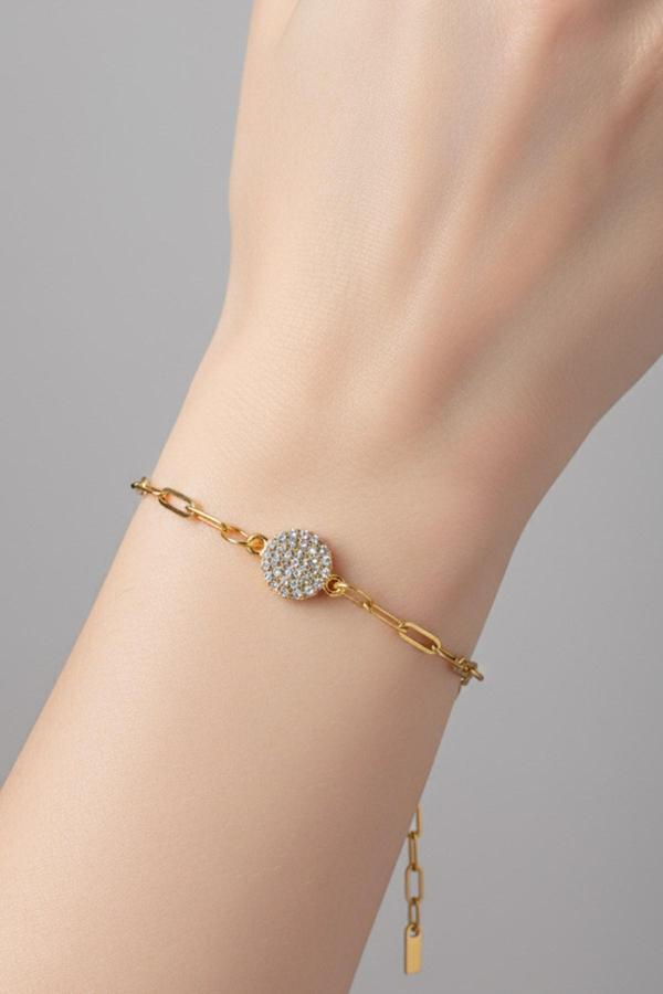 Altın Renk Tombul  Yuvarlak Beyaz Model Ataç Zincir Çelik Bileklik - 3674 - Image 1