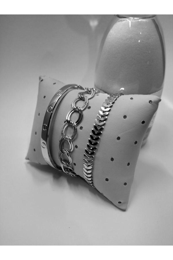  Kombin Kadın Gümüş Kaplama Kombin Düz Model Kartier Kılçık Çift Zincir Bileklik -1239 - Image 1