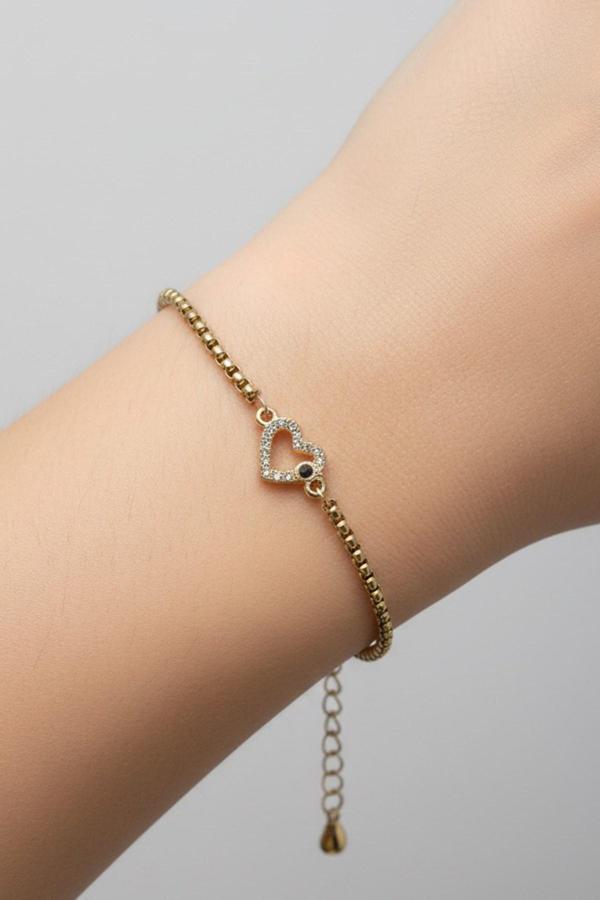 Altın Renk Arnavut Zincir Kalp Figür Çelik Bileklik - 3667 - Image 1