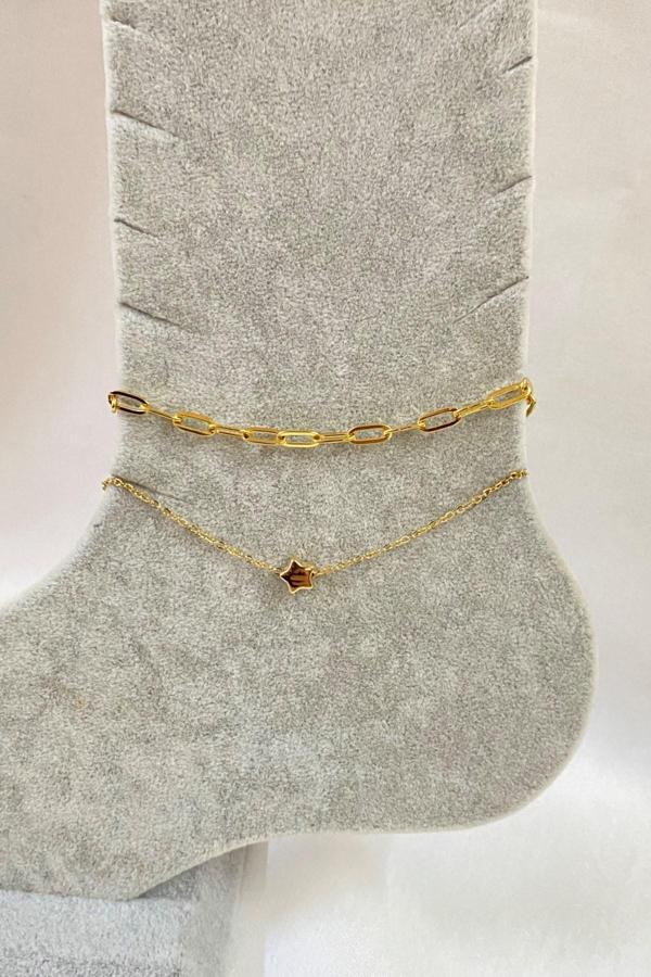 Altın Renk Yıldız Model Esme Ve Sf Zincir Çelik Halhal - 3279 - Image 1