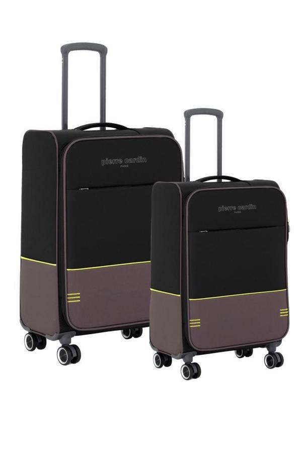 Pierre Cardin Ultra Light Hafif Lüx Kumaş 2'li Valiz Seti Orta Boy - Kabin Boy Siyah PC8200 - Image 1