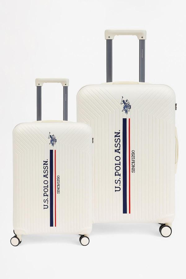U.S. Polo Assn. Polipropilen Kırılmaz 2'li Valiz Seti Büyük ve Kabin Boy Beyaz 24074 - Image 1