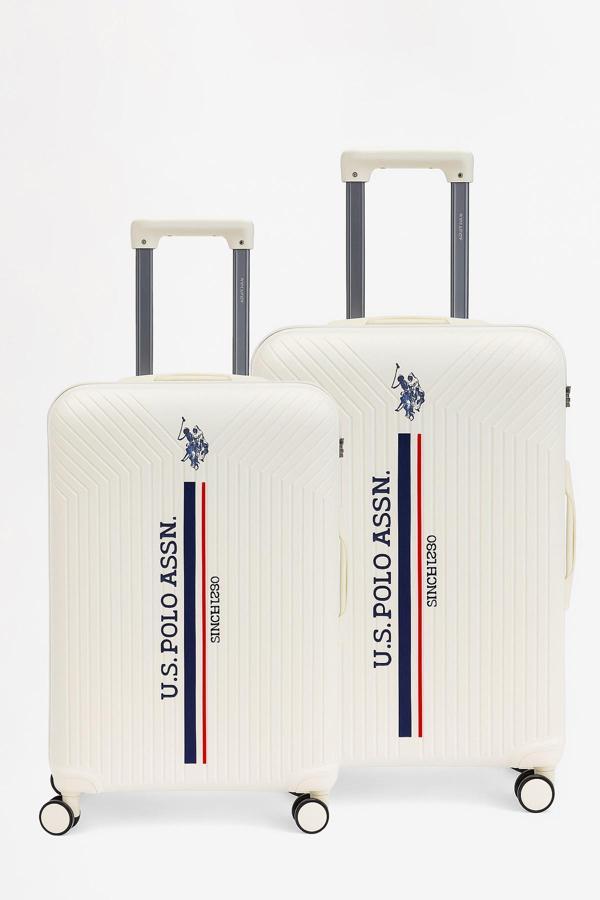 U.S. Polo Assn. Polipropilen Kırılmaz 2'li Valiz Seti Büyük ve Orta Boy Beyaz 24074 - Image 1