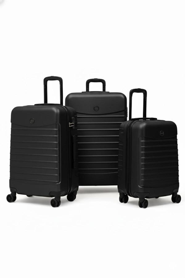 3'lü Valiz Seti Büyük Boy - Orta Boy - Kabin Boy Siyah-Siyah 1168-S - Image 1