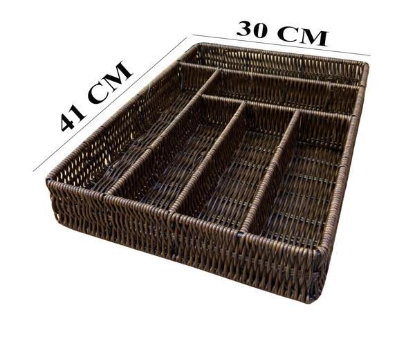 Rattan Örme Çekmece İçi Kaşıklık Organizer 6 Bölmeli - Image 1
