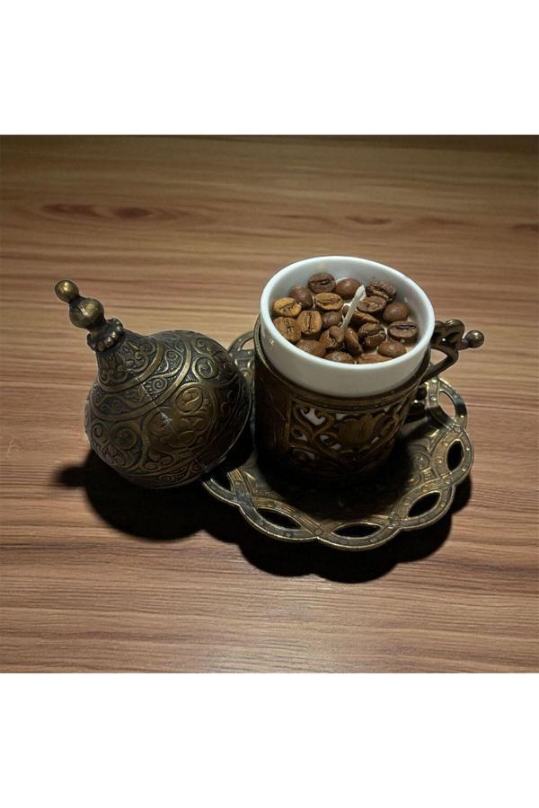 Calma Flame Kahve Fincanı Dekoratif Hediyelik Soya Mum(Wax) Metal Kutulu %100 Doğal Soya Mum , El Yapımı - Image 1