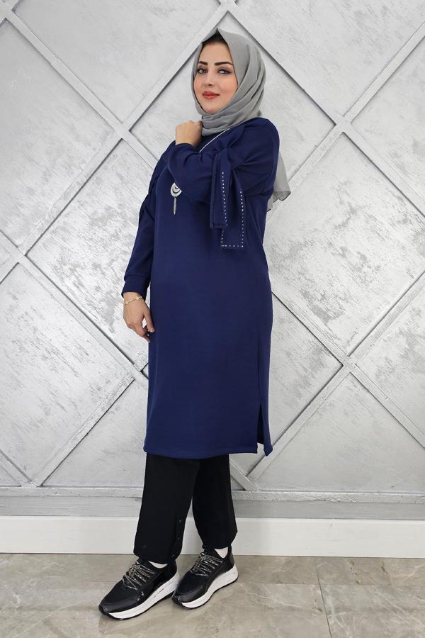 KADIN TAŞ VE KOLYE DETAYLI TESETTÜR TUNİK - Image 1