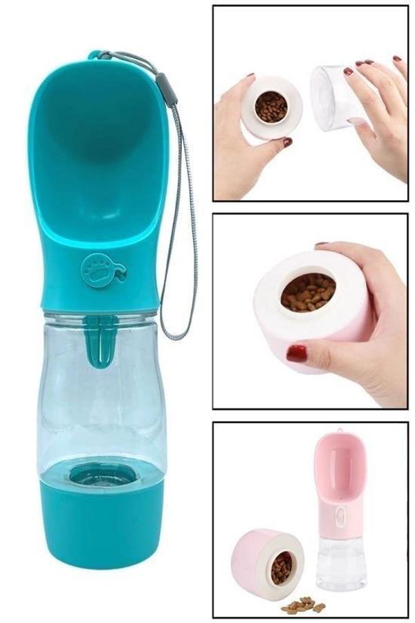 OLLEVRA Taşınabilir Mama Hazneli Evcil Hayvan Suluğu Seyahat Kabı Kilitlenebilen Su Sızdırmaz 380ML - Image 1