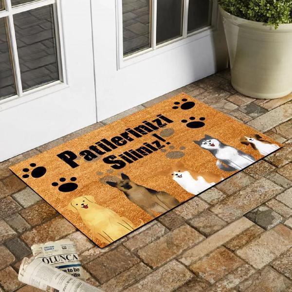 Esnature Köpek Desenli Patilerinizi Silin Yazılı Kapı Önü Paspası 45x70 Cm - Image 1