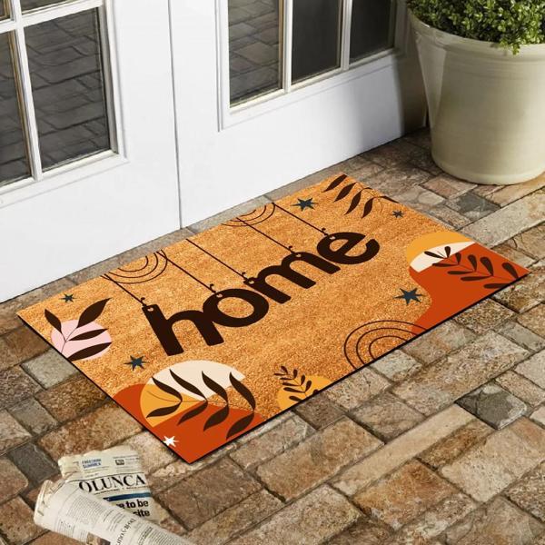 Esnature Home Bohem Temalı Dağ ve Yaprak Desenli Kapı Önü Paspası 45x70 Cm - Image 1