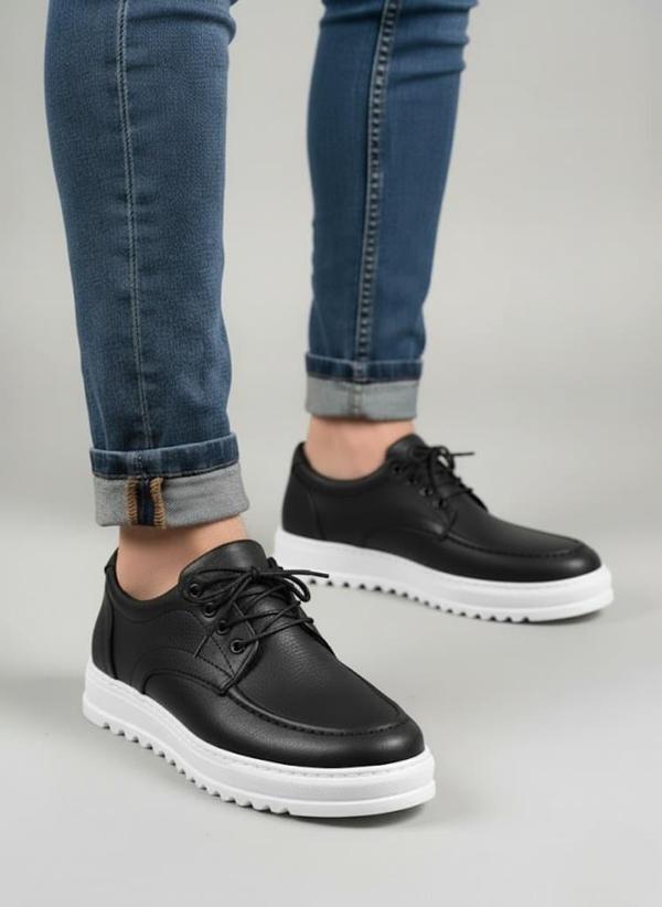 JY-T12x Arts Bağcıklı Cilt Erkek Günlük Spor Klasik Ayakkabı CST - Siyah - Image 1
