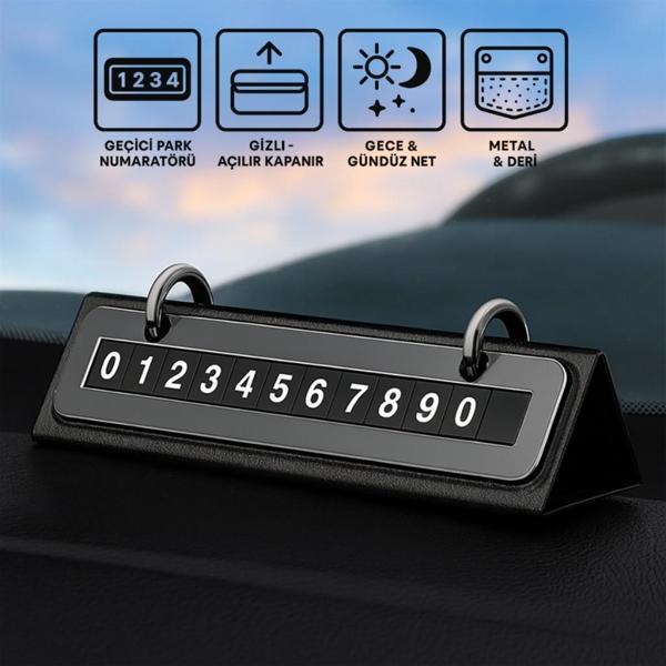 Polham Metal & Deri Gövdeli Gizli Açılır Kapanır Geçici Park Numaratörü – Gece Gündüz Net Görünür - Image 1