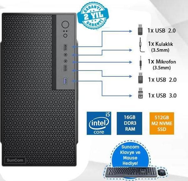 Force SC3-108 i5-4460 16GB 512GB M.2 SSD O/B DOS Masaüstü PC Wi-Fi - Image 1