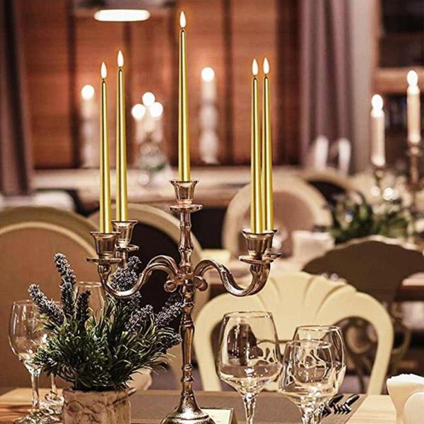 Kuzey 10 Pcs Chrıstmas Candle Metallıc Brıght Gold Candlestıck 10 Adet Altın Şamdan Mumu Yılbaşı Mumları - Image 1