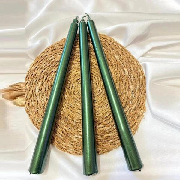 Kuzey 10 Pcs Chrıstmas Candle Metallıc Brıght Green Candlestıck 10 Adet Yeşil Şamdan Mumu Yılbaşı Mumları - Image 1